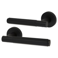 Altro Matt Black Hexagonal Door Handles on Round Rose - Juno Range