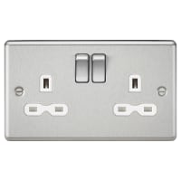 Knightsbridge 13A 2 Gang DP Switched Socket with Twin Earths - Brushed Chrome with White Insert