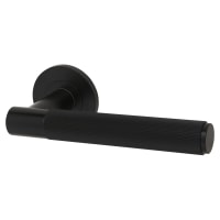 Alexander and Wilks Matt Black Reeded Door Handles on Round Rose - Spitfire Range