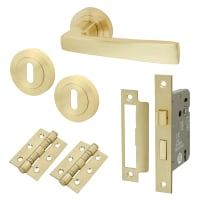Altro Satin Brass 3 Lever Sashlock Door Handles on Rose Pack - Ivy Range
