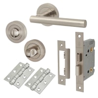 Touchpoint Satin Nickel Bathroom Lock Door Handles on Rose Pack - Ella Range
