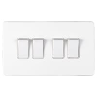 Eurolite Concealed 10A 4 Gang 2 Way Screwless Flat Plate Light Switch - Matt White