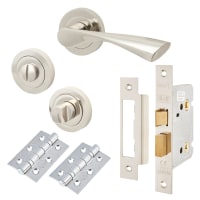 Touchpoint Polished Nickel Bathroom Lock Door Handles on Rose Pack - Ariel Range