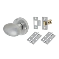 Touchpoint Satin Chrome Victorian Mortice Oval Door Knobs Pack - 61mm Rose Diameter