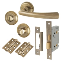 Altro Antique Brass Bathroom Lock Door Handles on Rose Pack - Rochester Range
