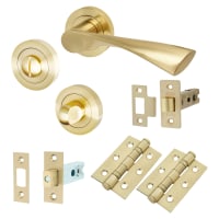 Altro Satin Brass Bathroom Deadbolt Lock Door Handles on Rose Pack - Knightsbridge Range