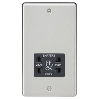 Knightsbridge 115/230V Round Edge Dual Voltage Shaver Socket - Brushed Chrome with Black Insert