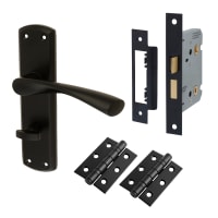 Touchpoint Matt Black Bathroom Lock Door Handles Pack - Monza Range
