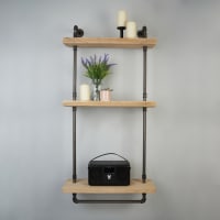 Altro 3/4 Inch 3 Tier Drill Through Pipe Shelf Kit with Hanging Rail - Grey