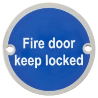 Altro Fire Door Keep Locked Door Sign - 75mm Diameter - Polished Stainless Steel