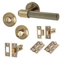 Altro Antique Brass Knurled Bathroom Deadbolt Lock Door Handles on Rose Pack - Esme Range
