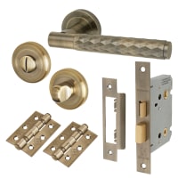 Altro Antique Brass Diamond Bathroom Lock Door Handles on Rose Pack - Luna Range