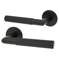 Jigtech Matt Black Knurled Door Handles on Round Slim Rose - Schema Modell Range