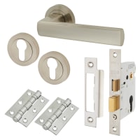 Altro Satin Nickel Euro Lock Door Handles on Rose Pack - Zara Range