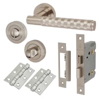 Altro Satin Nickel Honeycomb Bathroom Lock Door Handles on Rose Pack - Cara Range