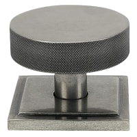 From The Anvil Brompton Pewter Round Knurled Centre Door Knob on Square Rose - 90 x 90mm Rose