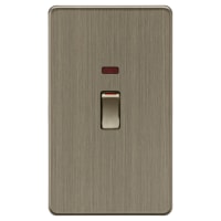 Knightsbridge 45A 2 Gang Screwless Flat Plate Double Pole Cooker Switch with Neon - Antique Brass
