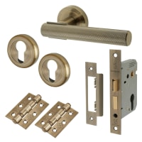 Altro Antique Brass Knurled Euro Lock Door Handles on Rose Pack - Orla Range