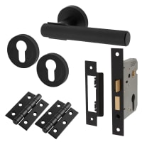 Altro Matt Black Knurled Euro Lock Door Handles on Rose Pack - Orla Range