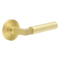 Burlington by Frelan Satin Brass Fire Rated Door Handles on Round Reeded Rose - Westminster Range