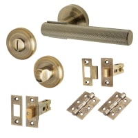 Altro Antique Brass Knurled Bathroom Deadbolt Lock Door Handles on Rose Pack - Orla Range
