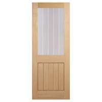 LPD Mexicano Half Light with Frosted Lines Pre-Finished Internal FD30 Fire Door - 1981 x 762mm - Oak