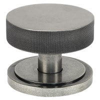 From The Anvil Brompton Pewter Round Knurled Centre Door Knob on Art Deco Rose - 90mm Rose Diameter