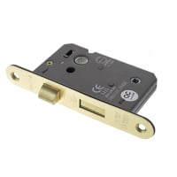 Atlantic Fire-Rated Bolt Through Bathroom Lock - 65mm Case - 45mm Backset - Radius - Satin Brass