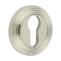 Burlington BUR61 by Frelan Escutcheon on Reeded Rose - 53mm Diameter - Euro - Satin Nickel