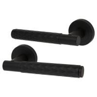 Altro Matt Black Diamond Door Handles on Round Rose - Luna Range
