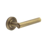 Burlington by Frelan Antique Brass Fire Rated Door Handles on Round Reeded Rose - Richmond Range