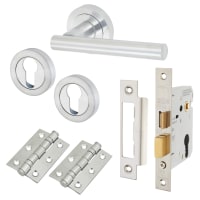 Altro Satin Chrome Euro Lock Door Handles on Rose Pack - Bella Range