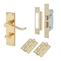 Touchpoint Polished Brass Budget Scroll Bathroom Lock Handles Pack - Mia Range