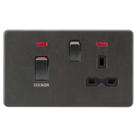 Knightsbridge 45A 2 Gang DP Cooker Switch & 13A Switched Socket with Neon - Smoked Bronze/Black