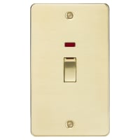 Knightsbridge 45A 2 Gang Flat Plate Double Pole Cooker Switch with Neon - Brushed Brass