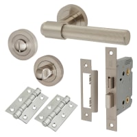 Altro Satin Nickel Knurled Bathroom Lock Door Handles on Rose Pack - Esme Range