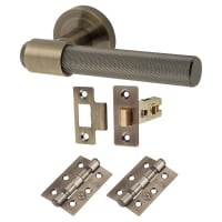 Altro Antique Brass Knurled Latch Door Handles on Rose Pack - Esme Range