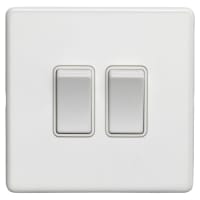 Eurolite Concealed 10A 2 Gang 2 Way Screwless Flat Plate Light Switch - Matt White