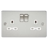 Knightsbridge 13A 2 Gang DP Switched Socket with Twin Earths - Brushed Chrome with White Insert