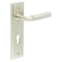 Burlington by Frelan Satin Nickel Fire Rated DIN Euro Lock Door Handles - Piccadilly - 200 x 55mm