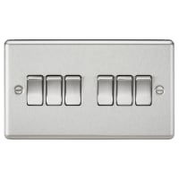 Knightsbridge 10AX 6 Gang 2 Way Round Edge Light Switch - Brushed Chrome