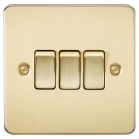 Knightsbridge 10AX 3 Gang 2 Way Flat Plate Light Switch - Brushed Brass