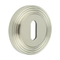 Burlington BUR60 by Frelan Escutcheon on Reeded Rose - 53mm Diameter - Keyhole - Satin Nickel