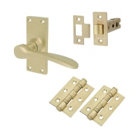 Hampstead Satin Brass Latch Door Handles Pack - Short Plate - Buckingham Range