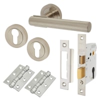 Altro Satin Nickel Knurled Euro Lock Door Handles on Rose Pack - Orla Range