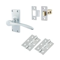 Hampstead Satin Chrome Latch Door Handles Pack - Short Plate - Buckingham Range