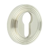 Burlington BUR61 by Frelan Escutcheon on Reeded Rose - 53mm Diameter - Euro - Polished Nickel