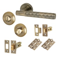 Altro Antique Brass Diamond Bathroom Deadbolt Lock Door Handles on Rose Pack - Luna Range