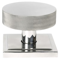 From The Anvil Brompton Polished Stainless Round Knurled Centre Door Knob on Square Rose - 90 x 90mm Rose