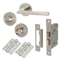 Touchpoint Satin Nickel Bathroom Lock Door Handles on Rose Pack - Lexi Range